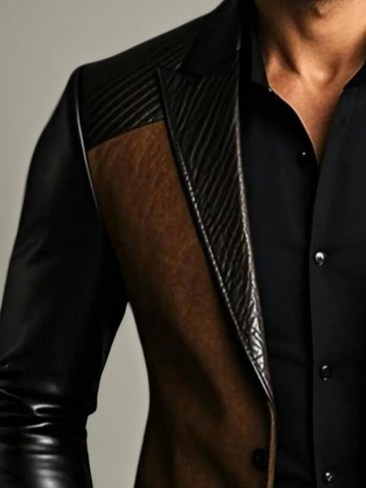 Designer Mens Suit Blazer PU Leather Sleeve Splicing Notched Lapel Tuxedo Style Peaked Breasted Groom Business Party
Designer Mens Suit Blazer PU Leather Sleeve Splicing Notched Lapel Tuxedo Style Peaked Breasted Groom Business Party