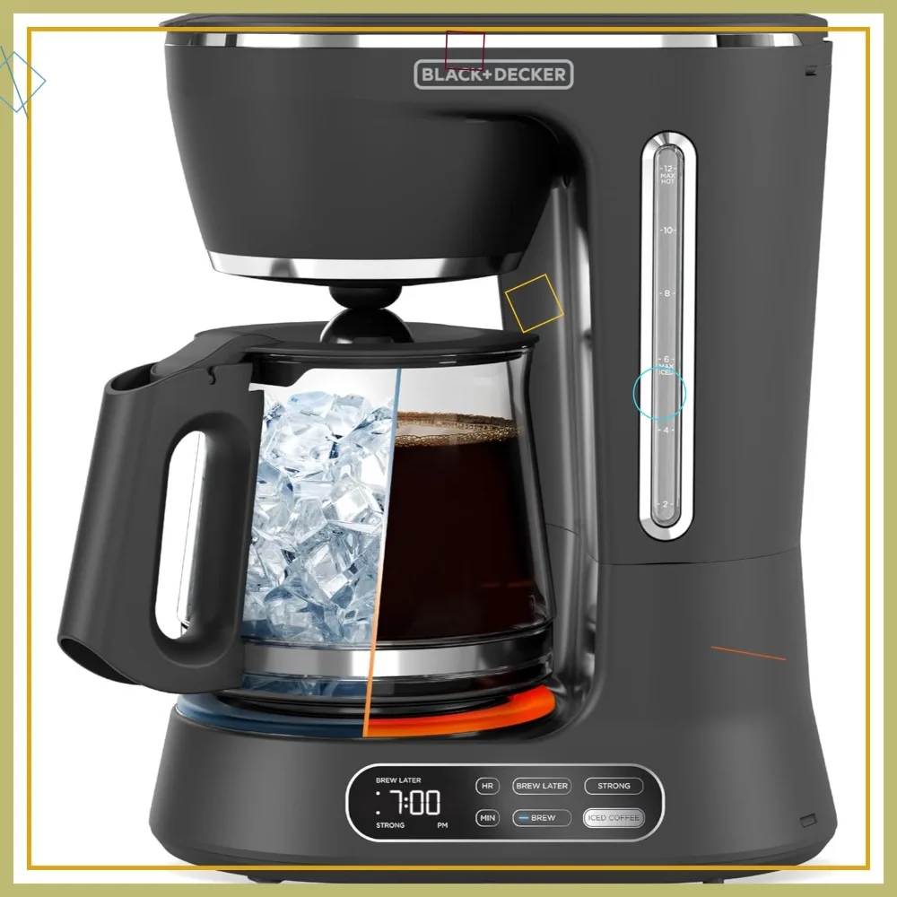 12-Cup Programmable Coffee Maker: Brew Hot or Iced Coffee, Quick Touch Controls, 4-Hour Keep Warm
12-Cup Programmable Coffee Maker: Brew Hot or Iced Coffee, Quick Touch Controls, 4-Hour Keep Warm