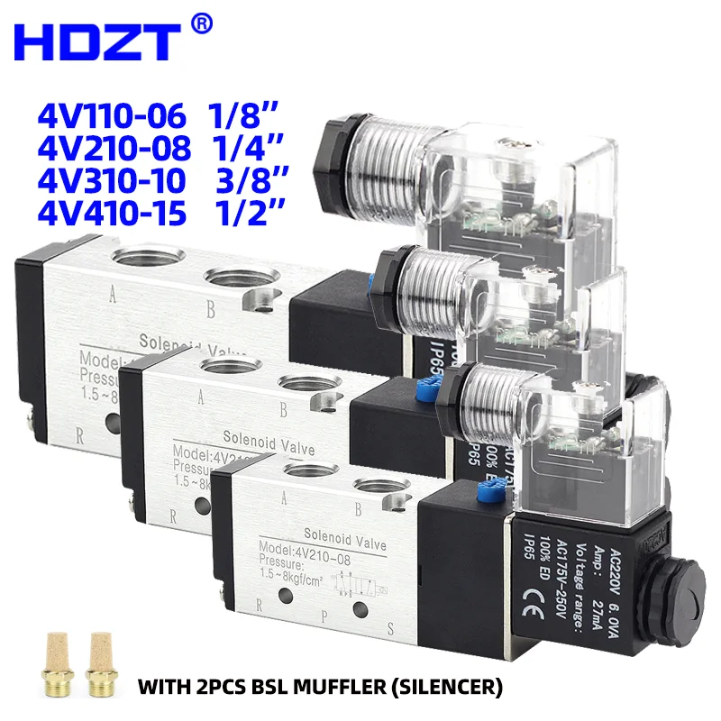 Pneumatic Solenoid Valve 5 Way 2 Position DC12V DC24V AC110V AC220V Air Control Valve with Muffler 4V110 4V210 4V310 4V410
Pneumatic Solenoid Valve 5 Way 2 Position DC12V DC24V AC110V AC220V Air Control Valve with Muffler 4V110 4V210 4V310 4V410