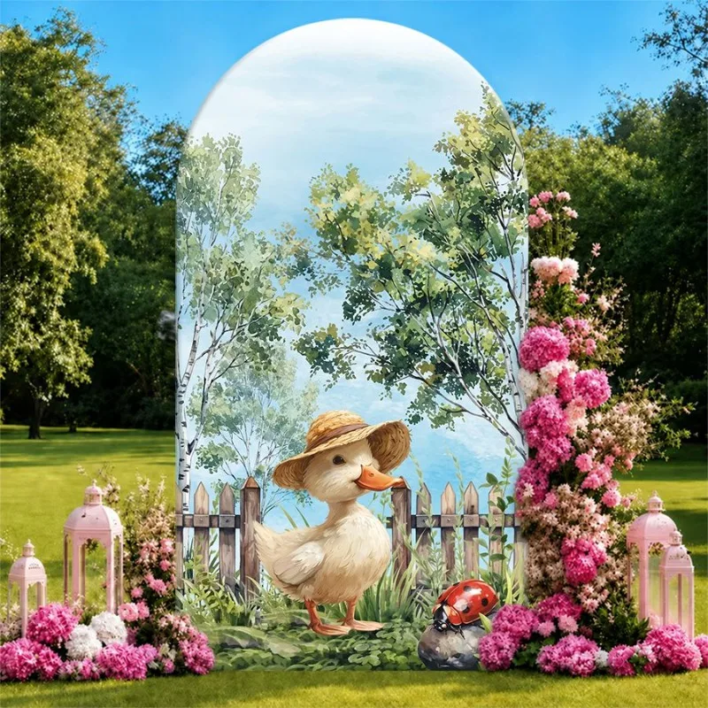 Single Side Arch Backdrop Cover Garden Dream Background featuring a charming duck in straw hat beside pink floral arches
Single Side Arch Backdrop Cover Garden Dream Background featuring a charming duck in straw hat beside pink floral arches