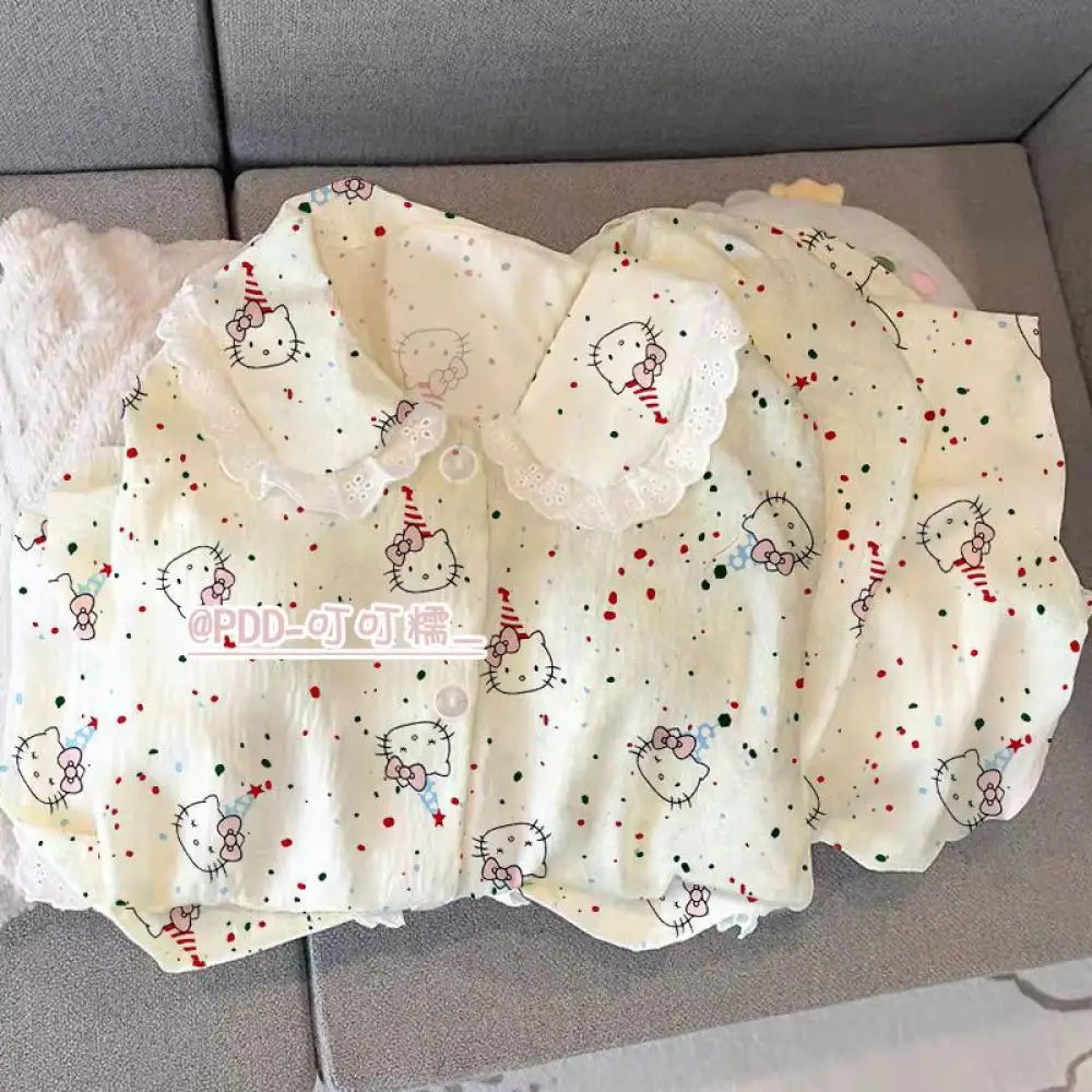 Cute Hello Kitty Doll Collar Pajamas Suit for Women Sanrio New Cotton Long Sleeves Pants Cartoon Girls Student Home Clothing Set
Cute Hello Kitty Doll Collar Pajamas Suit for Women Sanrio New Cotton Long Sleeves Pants Cartoon Girls Student Home Clothing Set