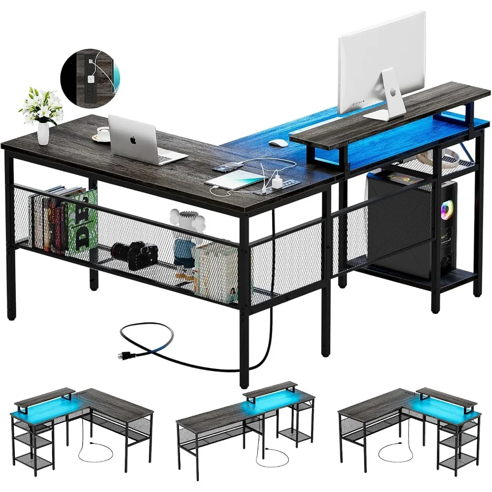 L Shaped Computer Desk with Magic Power Outlets and Smart LED Light, Reversible Office Corner Desk
L Shaped Computer Desk with Magic Power Outlets and Smart LED Light, Reversible Office Corner Desk