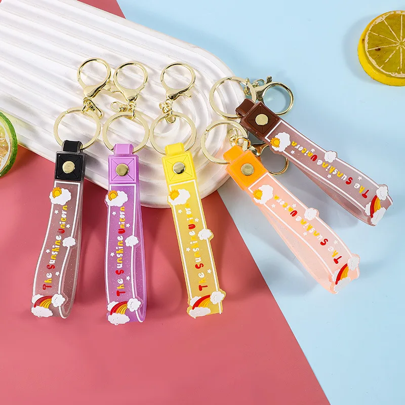 Minso silicone glitter translucent sun rainbow leather rope cartoon keychain pendant, oil claw machine doll accessory key chain
Minso silicone glitter translucent sun rainbow leather rope cartoon keychain pendant, oil claw machine doll accessory key chain