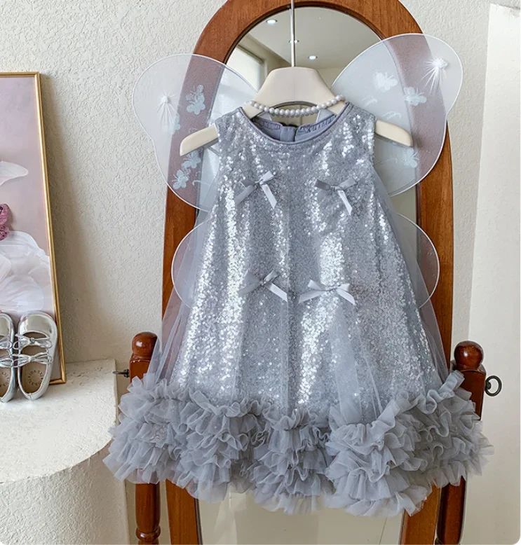New Baby Summer Girls Boutique Sequined Bow Dress With Butterfly, Princess Kids Candy Party Dresses 2-6T
New Baby Summer Girls Boutique Sequined Bow Dress With Butterfly, Princess Kids Candy Party Dresses 2-6T