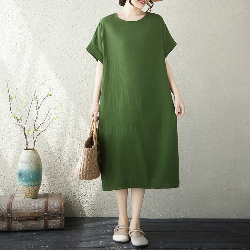 Summer New Green Artistic Women's Midi Dress Double Layered Short Sleeve over Knee Length plus Size Casual Cotton Blend Dress
Summer New Green Artistic Women's Midi Dress Double Layered Short Sleeve over Knee Length plus Size Casual Cotton Blend Dress