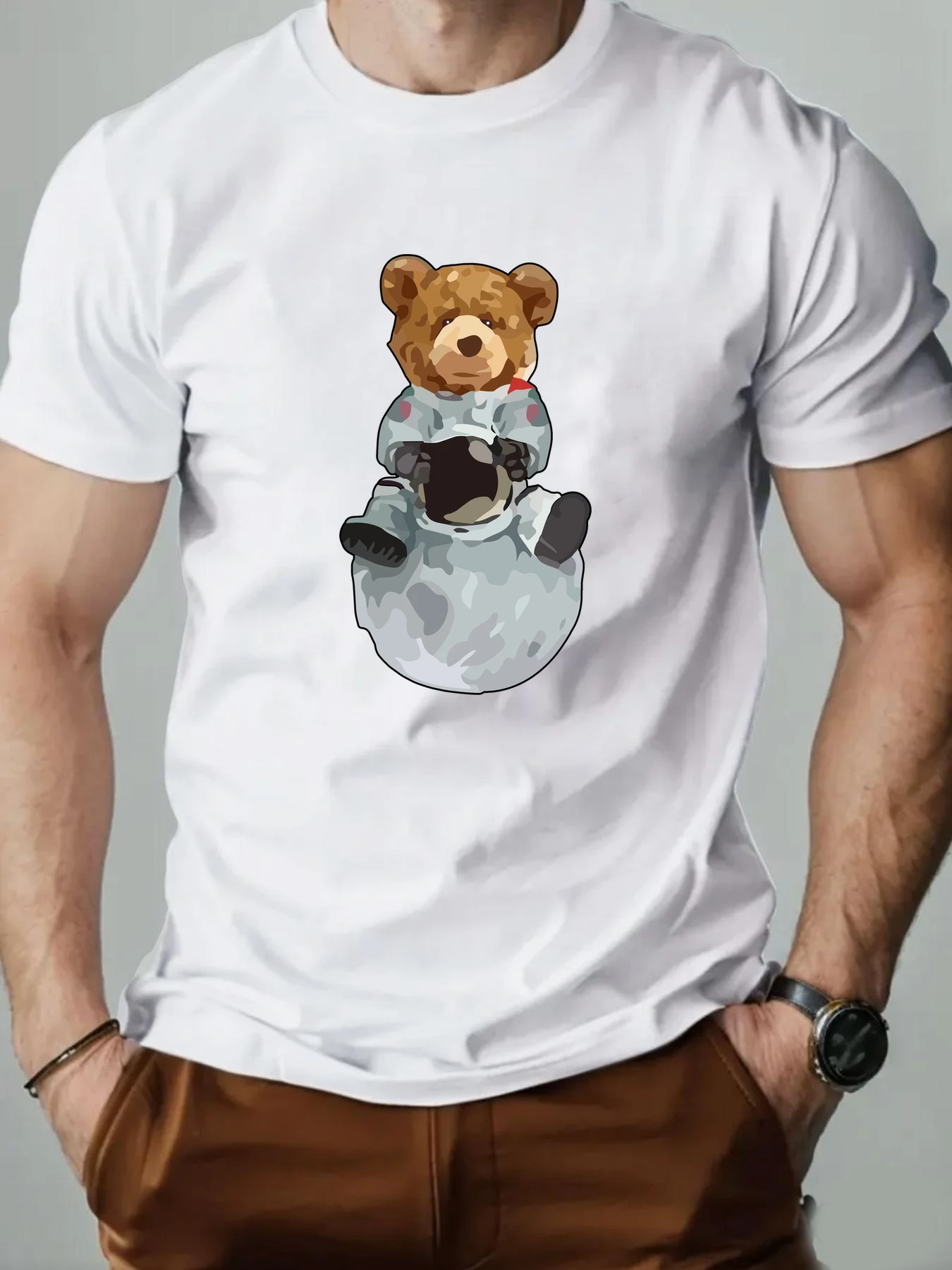Men T-Shirt 100% Cotton Space Bear Cartoon Pattern Print Summer Round Neck Breathable Casual Short Sleeve Fashion T Shirt
Men T-Shirt 100% Cotton Space Bear Cartoon Pattern Print Summer Round Neck Breathable Casual Short Sleeve Fashion T Shirt