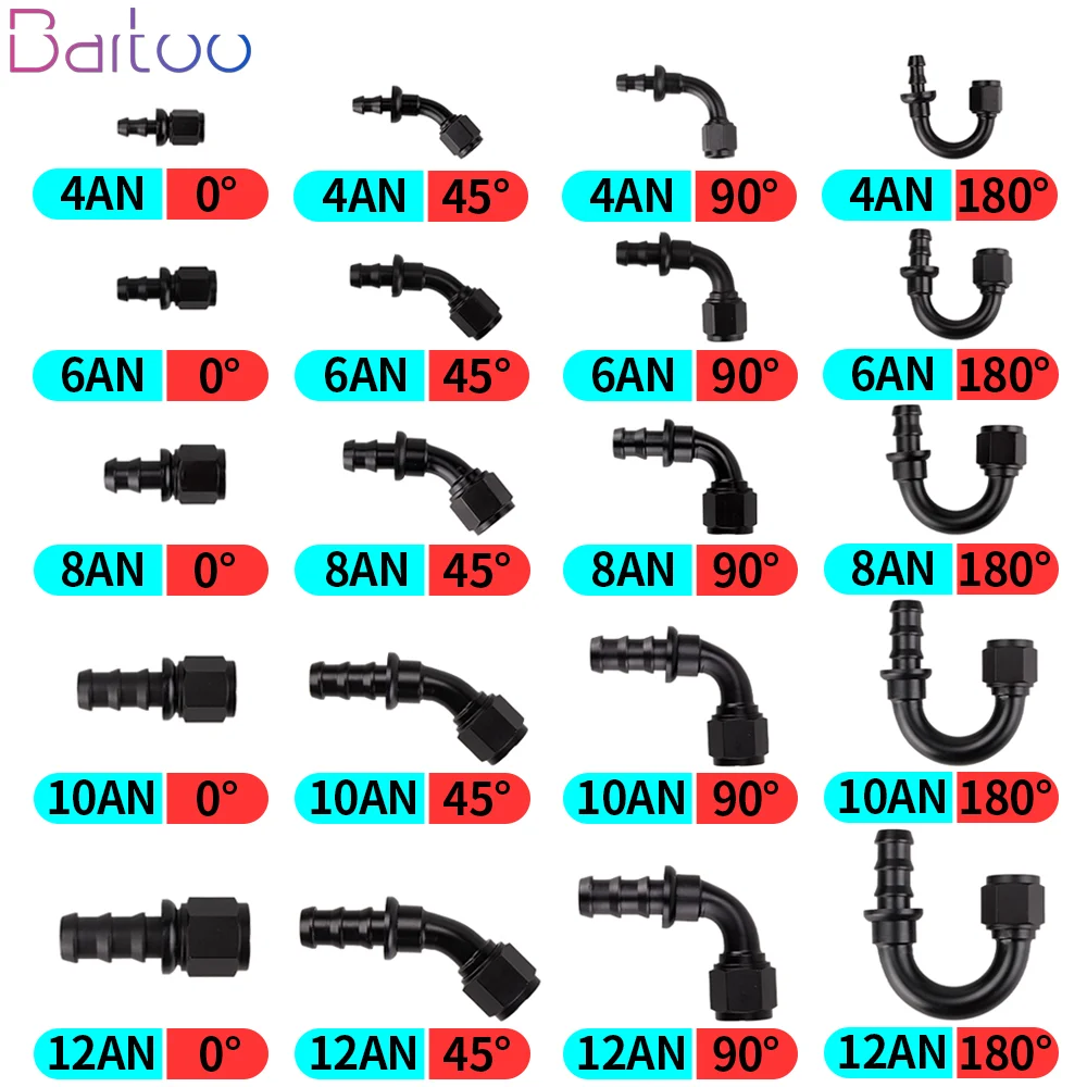 AN4/AN6/AN8/AN10/AN12 Straight 0/45/90/180° Female Swivel to Push Lock Hose End Fitting Oil Fuel Hose End Connection Adapter
AN4/AN6/AN8/AN10/AN12 Straight 0/45/90/180° Female Swivel to Push Lock Hose End Fitting Oil Fuel Hose End Connection Adapter