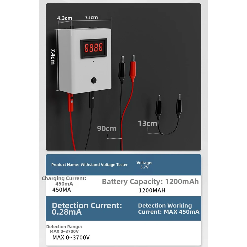 Digital Display Withstand Tester MAX 450mA Operating Current 0 3700V DC High-voltage Charging Indicator Under 3000V For MOSFET
Digital Display Withstand Tester MAX 450mA Operating Current 0 3700V DC High-voltage Charging Indicator Under 3000V For MOSFET
