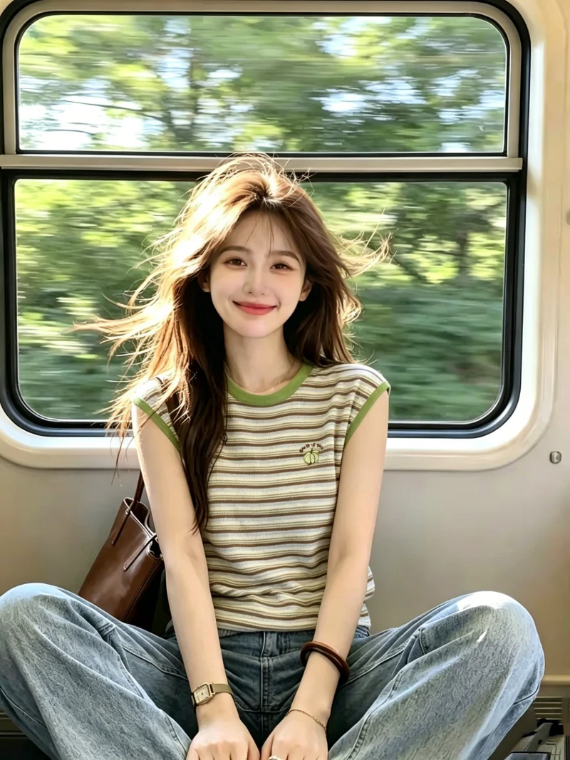 Sweet Youthful Stripe round Neck Fly Sleeve T Shirt Women Summer Korean Style Straight Cut Silk Material No Brand Commute Wear
Sweet Youthful Stripe round Neck Fly Sleeve T Shirt Women Summer Korean Style Straight Cut Silk Material No Brand Commute Wear