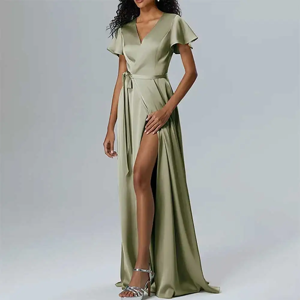 V Neck Short Sleeve Side Slit Belted A-line Evening Dress For Women Prom Dresses Bridesmaid Dresses Elegant Formal Gowns
V Neck Short Sleeve Side Slit Belted A-line Evening Dress For Women Prom Dresses Bridesmaid Dresses Elegant Formal Gowns