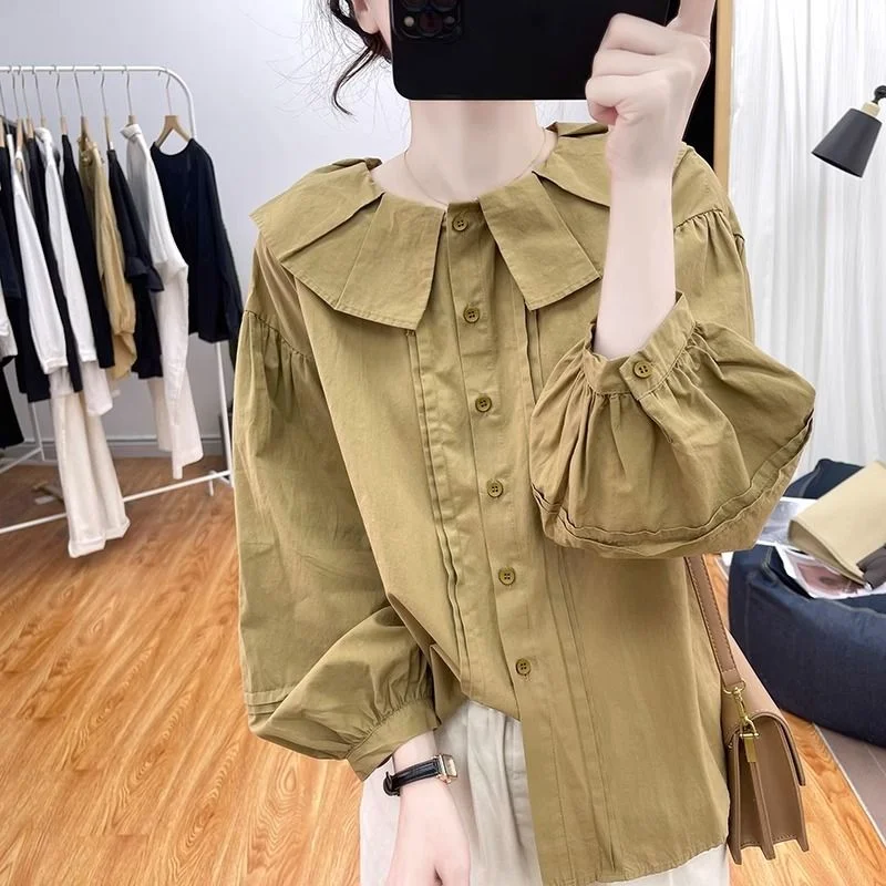 Peter Pan Collar Pure Cotton Loose Lantern Sleeve Long Sleeve Blouse Women Autumn Retro Youthful Top Basic Shirt
Peter Pan Collar Pure Cotton Loose Lantern Sleeve Long Sleeve Blouse Women Autumn Retro Youthful Top Basic Shirt