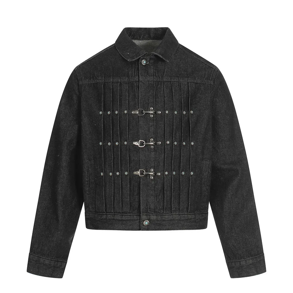 Mens Jacket Punk Vintage Streetwear Black Denim Short Coat Metal Buckle Studded Design Pleated Detail Retro Cool Hip Hop Fashion 21 Saad1f3383b134d7d8375c17e4eeefa4aq