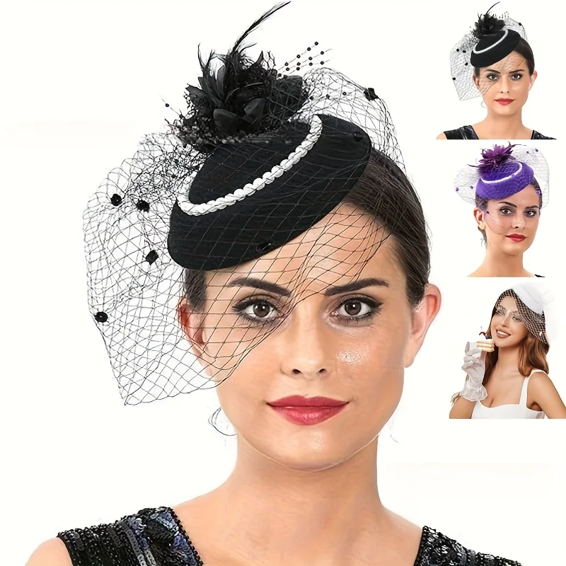 1pc Vintage Bridal Veil Headband - European Lace Top Hat with Floral Accents & Detachable Birdcage Veil, Elegant Wedding Hair
1pc Vintage Bridal Veil Headband - European Lace Top Hat with Floral Accents & Detachable Birdcage Veil, Elegant Wedding Hair