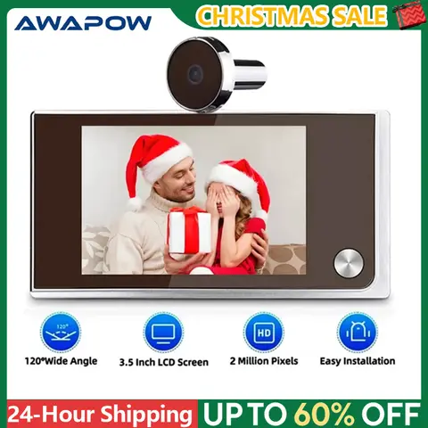 Awapow 3.5 Inch Doorbell Peephole Viewer Digital Door Camera 120° LCD 2 Million HD Pixels Cat Eye Door Bell Outdoor Monitor