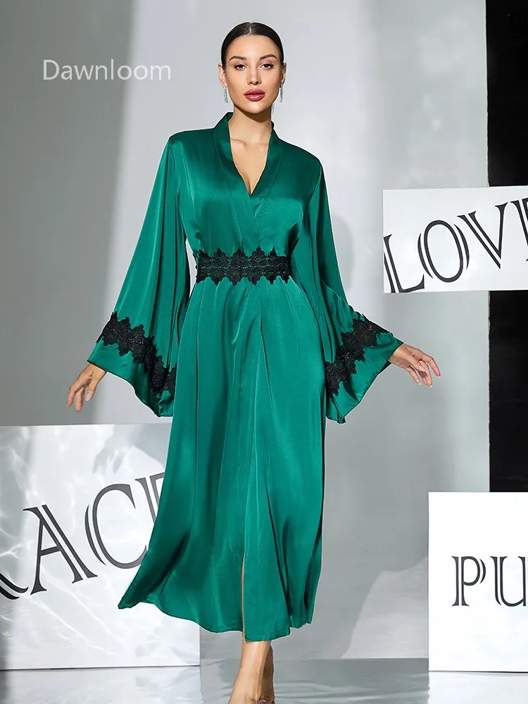 Роскошный элегантный сексуальный домашний халат Dawnloom из темно-зеленого атласа с кружевной отделкой, расклешенными рукавами и завязками на талии для женщин
Роскошный элегантный сексуальный домашний халат Dawnloom из темно-зеленого атласа с кружевной отделкой, расклешенными рукавами и завязками на талии для женщин