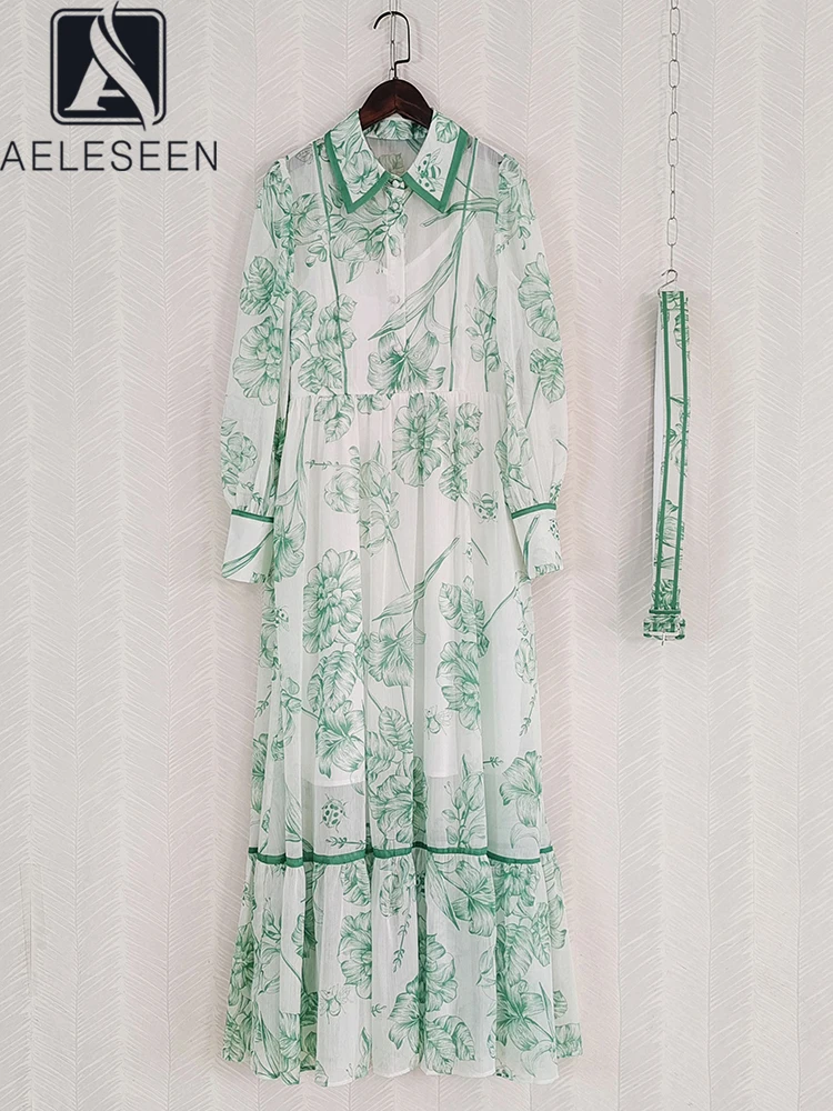 AELESEEN Elegant Long Shirt Dress Women Spring Design Fashion Turn-down Collar Green Flower Print Belt Single-breasted Female
AELESEEN Elegant Long Shirt Dress Women Spring Design Fashion Turn-down Collar Green Flower Print Belt Single-breasted Female