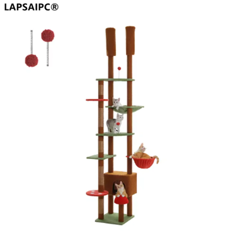 Height Adjustable Wooden Cat Tree with Large Hammock Sisal Scratching Posts Floor to Ceiling Cat Tower Cozy Cat Condo for Indoor
Height Adjustable Wooden Cat Tree with Large Hammock Sisal Scratching Posts Floor to Ceiling Cat Tower Cozy Cat Condo for Indoor