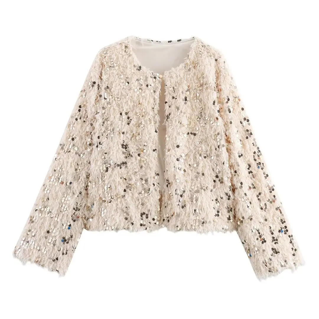 Elegant round Neck Long Sleeve Short Knitted Cardigan Women's Fashion Feather Sequin Open Front Sweater Autumn Outerwear
Elegant round Neck Long Sleeve Short Knitted Cardigan Women's Fashion Feather Sequin Open Front Sweater Autumn Outerwear