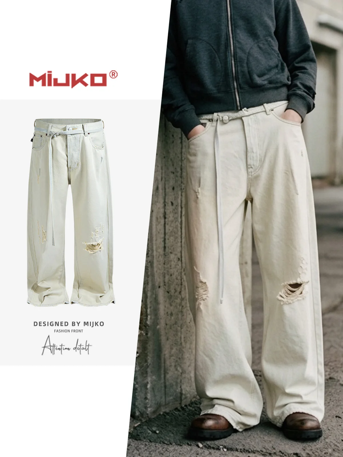 MIJKO Drawstring Hole Jeans TJ161
MIJKO Drawstring Hole Jeans TJ161
