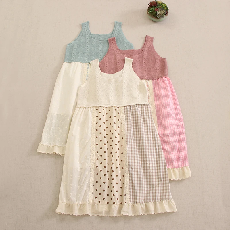Spring Summer Japanese Mori Girl Knitted Patchwork Dress Women Sleeveless Vintage Floral Printed Embroidery Cotton Tank Dress
Spring Summer Japanese Mori Girl Knitted Patchwork Dress Women Sleeveless Vintage Floral Printed Embroidery Cotton Tank Dress