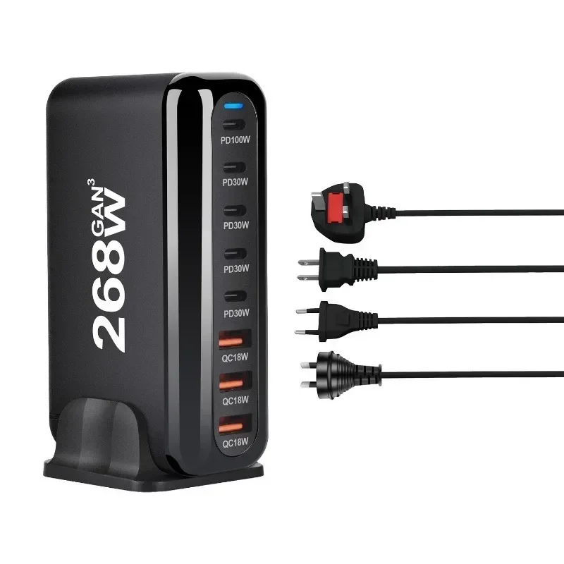268W 8-port Desktop GaN Charger USB Type C PD Fast Multiple Usb Mobile Phone Quick Charger For phone 16 15 14 Xiaomi
268W 8-port Desktop GaN Charger USB Type C PD Fast Multiple Usb Mobile Phone Quick Charger For phone 16 15 14 Xiaomi