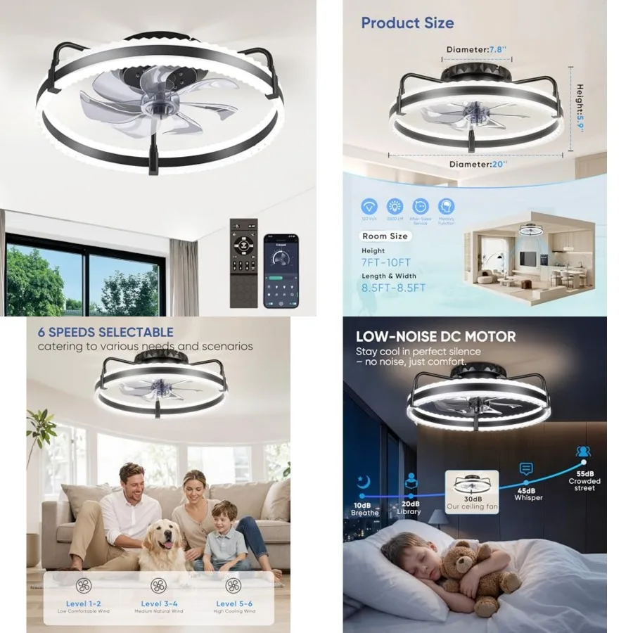 Ceiling Fan with Lights, 20'' Low Profile Ceiling Fans, 3000-6500K Dimmable Fandelier LED Fan Light, Modern Flush Mount Ceiling
Ceiling Fan with Lights, 20'' Low Profile Ceiling Fans, 3000-6500K Dimmable Fandelier LED Fan Light, Modern Flush Mount Ceiling