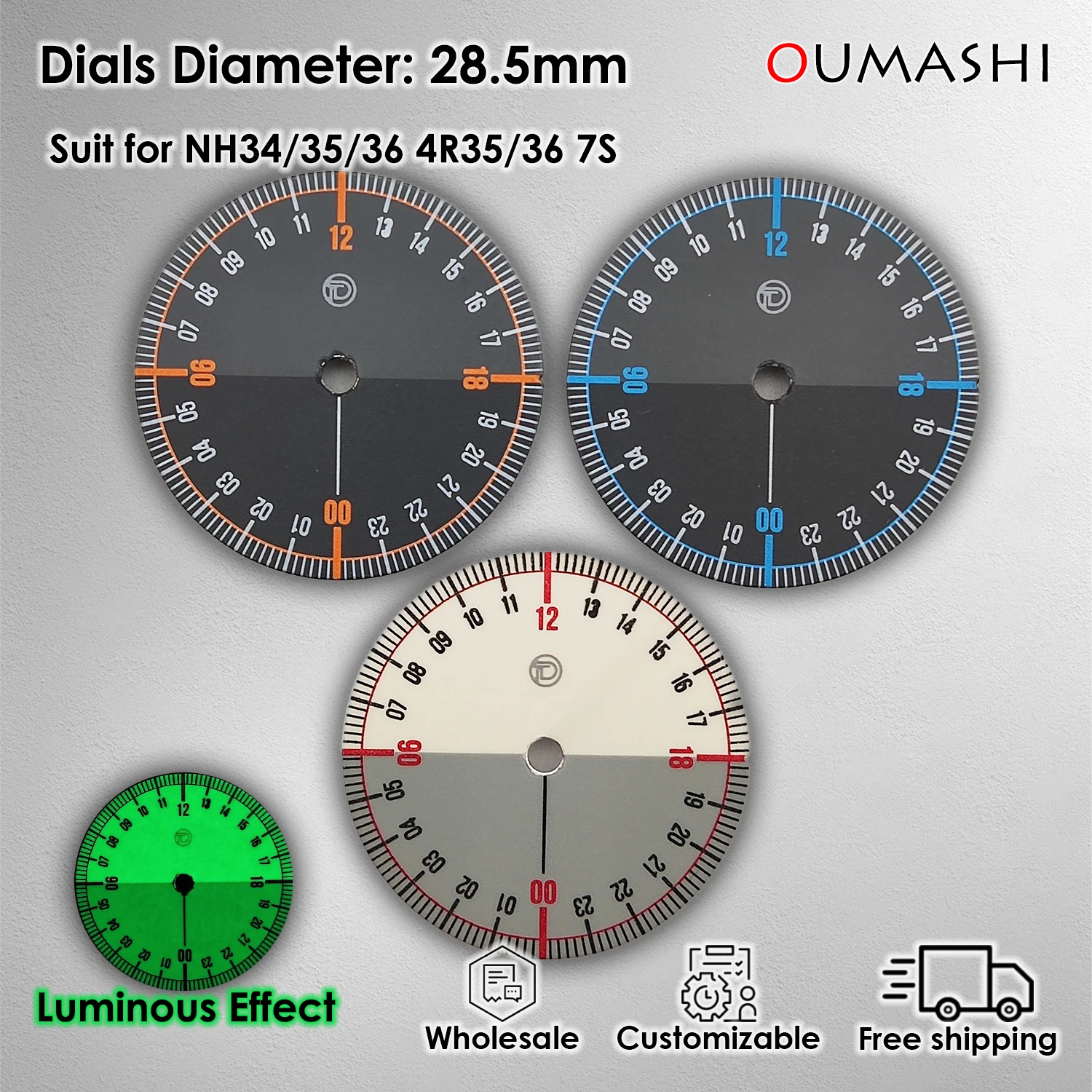 28.5mm Watch dial GMT creative Full luminous suit for NH series/ETA2824/MIYOTA 8215/PT5000/4R35 Customizable Logo Wholesale
28.5mm Watch dial GMT creative Full luminous suit for NH series/ETA2824/MIYOTA 8215/PT5000/4R35 Customizable Logo Wholesale