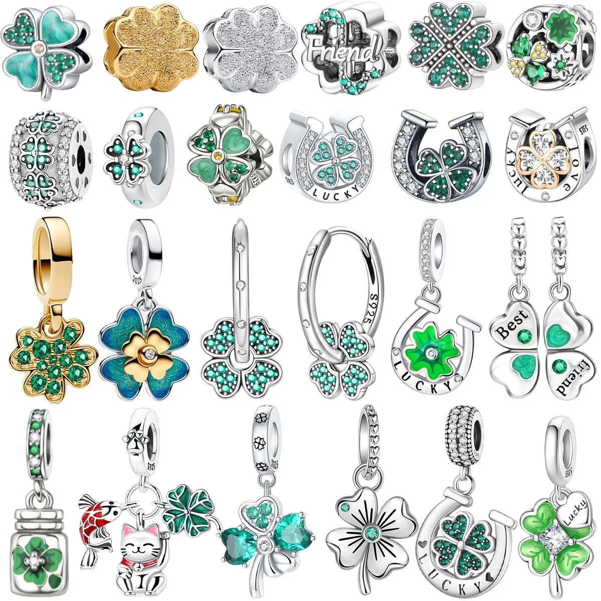 Original 925 Sterling Silver Charms Lucky Four Leaf Clover Horseshoe Bead Earrings Pendant Fit DIY Bracelet Necklace Jewelry
Original 925 Sterling Silver Charms Lucky Four Leaf Clover Horseshoe Bead Earrings Pendant Fit DIY Bracelet Necklace Jewelry