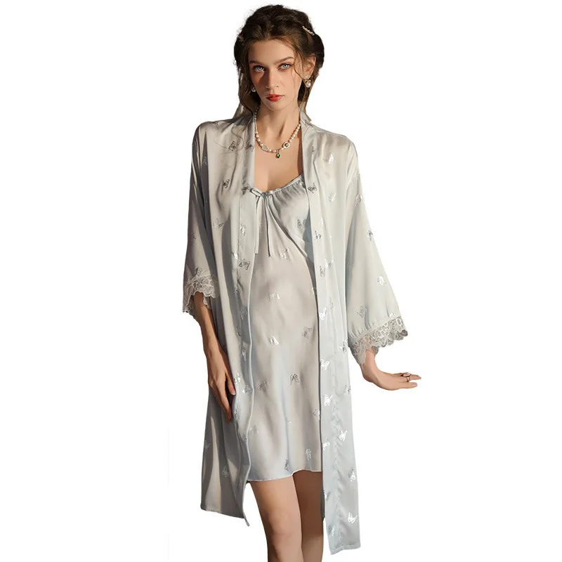 Butterfly Print Sexy Lace Trim Kimono Bathrobe 2PCS Women's Loose Sleepwear Nightgown Homewear Sexy Robe Set
Butterfly Print Sexy Lace Trim Kimono Bathrobe 2PCS Women's Loose Sleepwear Nightgown Homewear Sexy Robe Set
