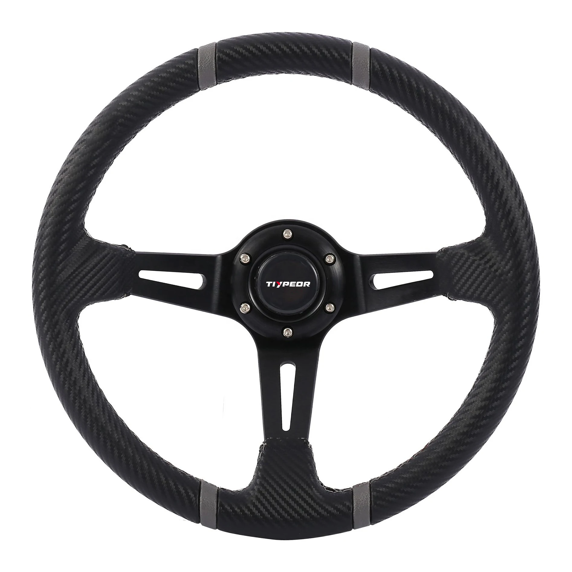 TIYPEOR Wholesale 350mm PVC Material Black 6-bolt with Horn Button Car Racing Steering Wheel
TIYPEOR Wholesale 350mm PVC Material Black 6-bolt with Horn Button Car Racing Steering Wheel