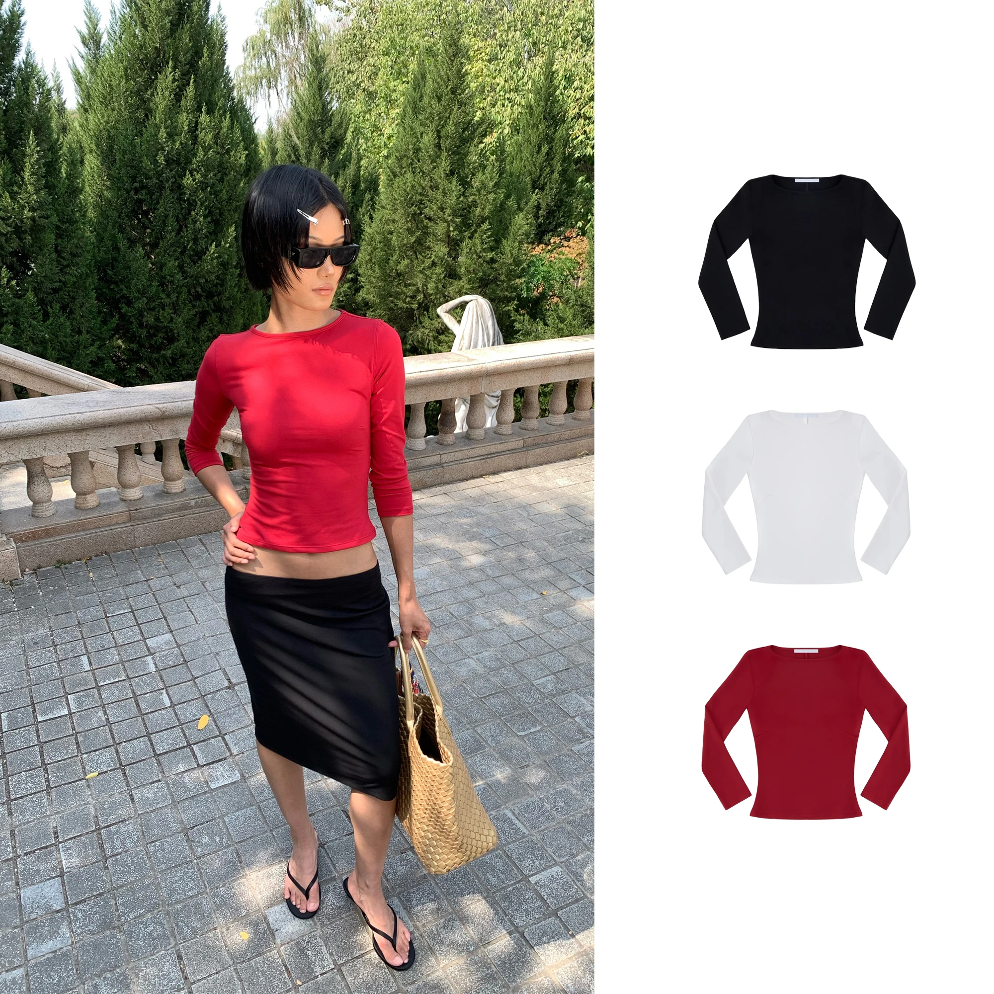 Tank Basic Round-Neck Short-Sleeve Crop Top High-Elastic Slim-Fit Waist-Revealing Slimming Regular-Shoulder Tight-Fitting T-Shirt, Multi-Color High-Elastic Long-Sleeve T-Shirt, Slim-Fit Waist-Cinching Base Shirt
Tank Basic Round-Neck Short-Sleeve Crop Top High-Elastic Slim-Fit Waist-Revealing Slimming Regular-Shoulder Tight-Fitting T-Shirt, Multi-Color High-Elastic Long-Sleeve T-Shirt, Slim-Fit Waist-Cinching Base Shirt