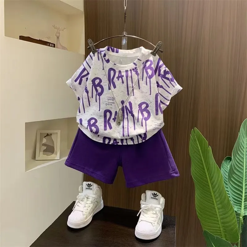 Boys Summer Short Sleeves Handsome Set New Children's Letter Full Print T-shirt Baby Summer Short Sleeves Two Piece Set Thin 
Boys Summer Short Sleeves Handsome Set New Children's Letter Full Print T-shirt Baby Summer Short Sleeves Two Piece Set Thin