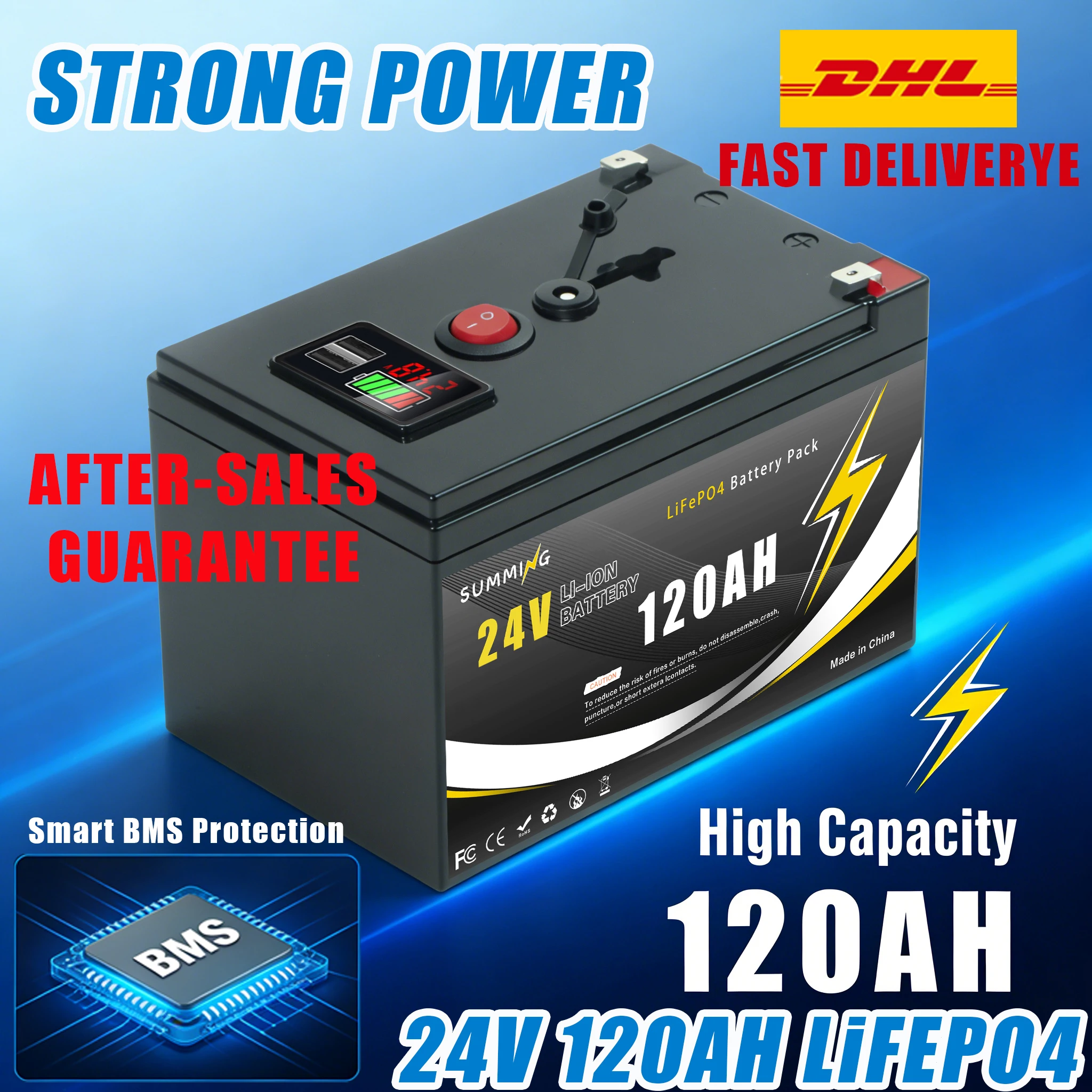 Lithium Battery 24V 120AHLiFePO4 Battery with Smart BMS-Ideal for Solar Power, RV, Marine&Off-Grid HomeEnergy Storage
Lithium Battery 24V 120AHLiFePO4 Battery with Smart BMS-Ideal for Solar Power, RV, Marine&Off-Grid HomeEnergy Storage
