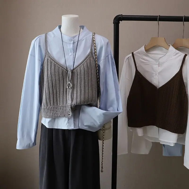 Spring Autumn Korean Style Pure Color Knitted Strap Vest New Fashion Age Reduction Top Outerwear Small Jacket
Spring Autumn Korean Style Pure Color Knitted Strap Vest New Fashion Age Reduction Top Outerwear Small Jacket