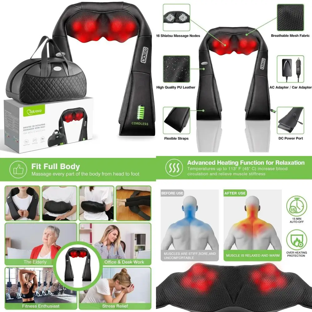 Беспроводной массажер шиацу для шеи и плеч с подогревом, портативный 3D-массажер для глубоких тканей для облегчения боли, идеальный подарок для мужчин и
Беспроводной массажер шиацу для шеи и плеч с подогревом, портативный 3D-массажер для глубоких тканей для облегчения боли, идеальный подарок для мужчин и