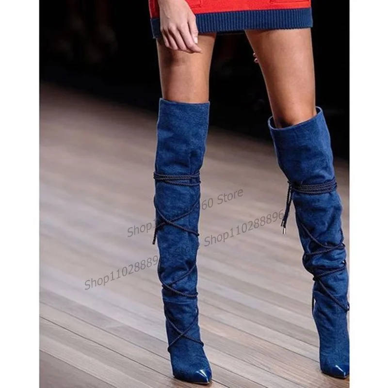 Knee High Blue Flock String Decor Boots Stilettos High Heel Women Shoes Back Zipper Pointed Toe 2023 Fashion Zapatos Para Mujere
Knee High Blue Flock String Decor Boots Stilettos High Heel Women Shoes Back Zipper Pointed Toe 2023 Fashion Zapatos Para Mujere