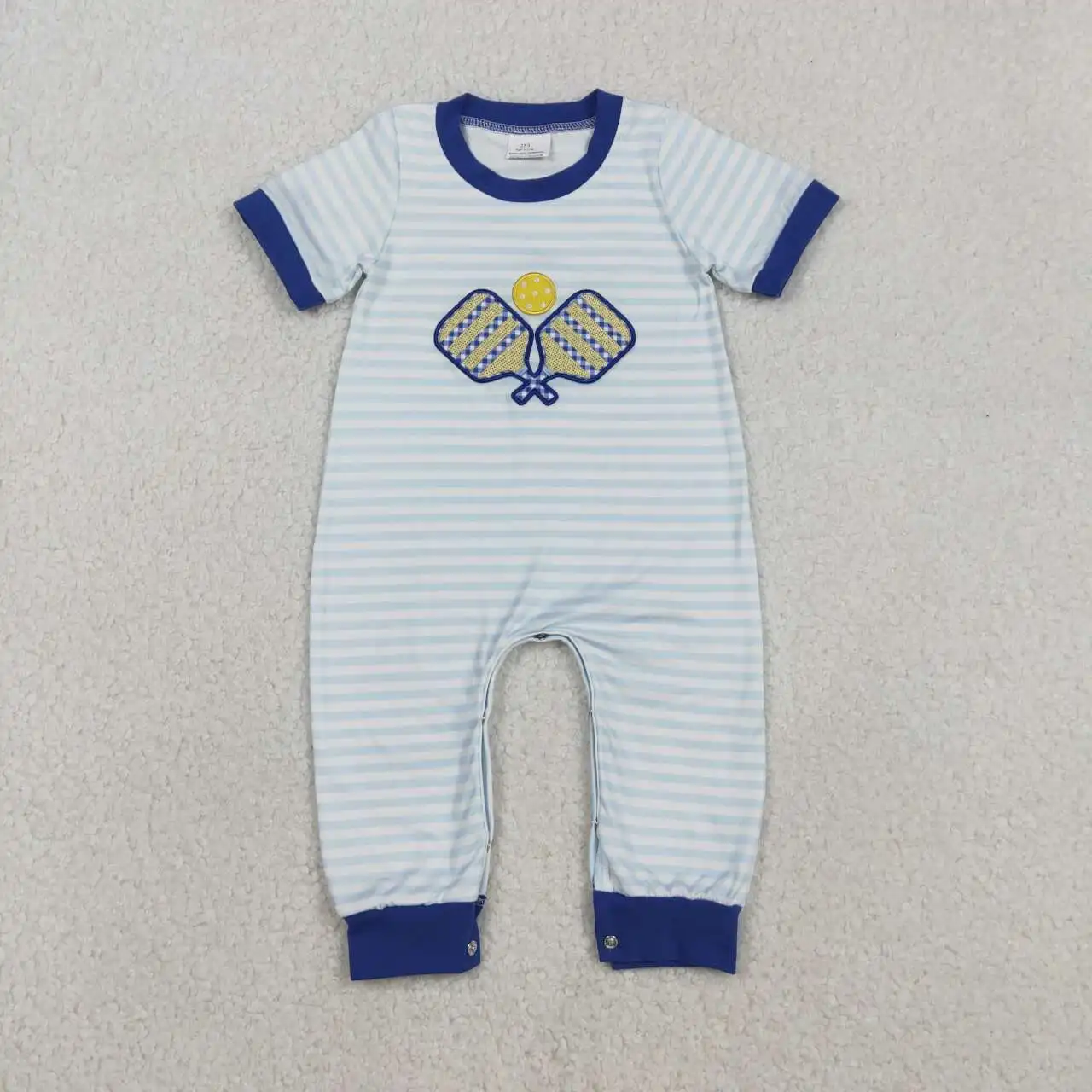 Blue Embroidery Tennis Balls Baby Boys Stripe Team Footie Romper Short Sleeves Pickleball Theme Baby Boy Outfit
Blue Embroidery Tennis Balls Baby Boys Stripe Team Footie Romper Short Sleeves Pickleball Theme Baby Boy Outfit