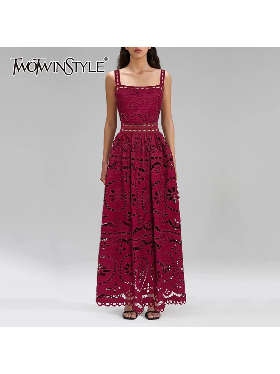 TWOTWINSTYLE Solid Hollow Out Fashion Long Dresses for Women Square Neck Sleeveless High Waist Elegant Dress Female Clothing New
TWOTWINSTYLE Solid Hollow Out Fashion Long Dresses for Women Square Neck Sleeveless High Waist Elegant Dress Female Clothing New