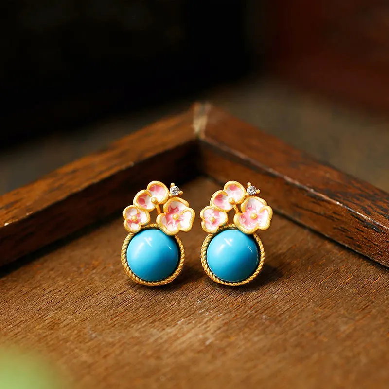 Chinese Style Exquisite Enamel Turquoise Copper Gold-plated Flower Earrings for Women, Vintage Jewelry Gift
Chinese Style Exquisite Enamel Turquoise Copper Gold-plated Flower Earrings for Women, Vintage Jewelry Gift