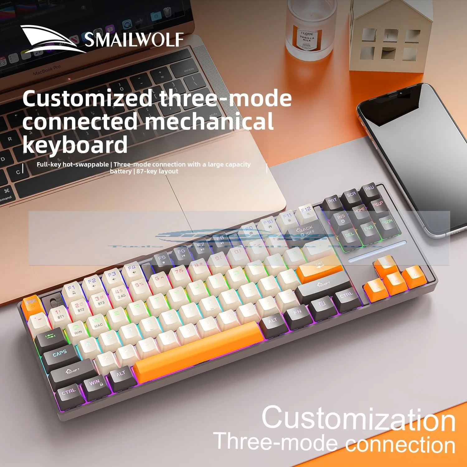 Smywolf MK87 mechanical keyboard customized three-mode wireless bluetooth computer game e-sports special hot swap
Smywolf MK87 mechanical keyboard customized three-mode wireless bluetooth computer game e-sports special hot swap