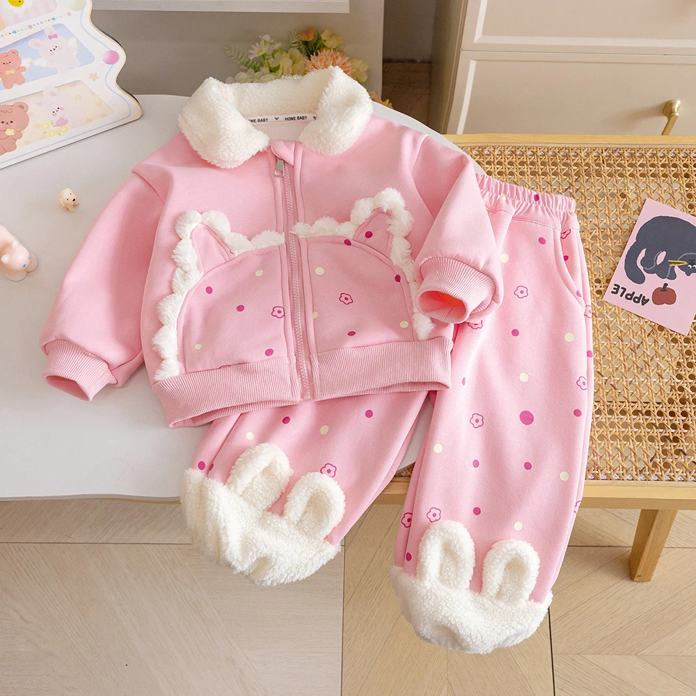Милые пальто на молнии на флисовой подкладке для девочек + брюки, 2 предмета, осень-зима, милый дизайн кролика, детская куртка, бархатные штаны, комплекты детской одежды
Милые пальто на молнии на флисовой подкладке для девочек + брюки, 2 предмета, осень-зима, милый дизайн кролика, детская куртка, бархатные штаны, комплекты детской одежды