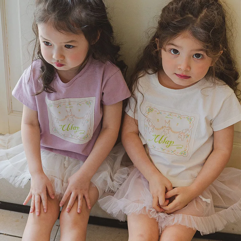 Girls T-shirts 2025 Summer Korean Children Girls Thin Sweet Patch Cartoon Letter Round Neck Short Sleeve T-shirt
Girls T-shirts 2025 Summer Korean Children Girls Thin Sweet Patch Cartoon Letter Round Neck Short Sleeve T-shirt