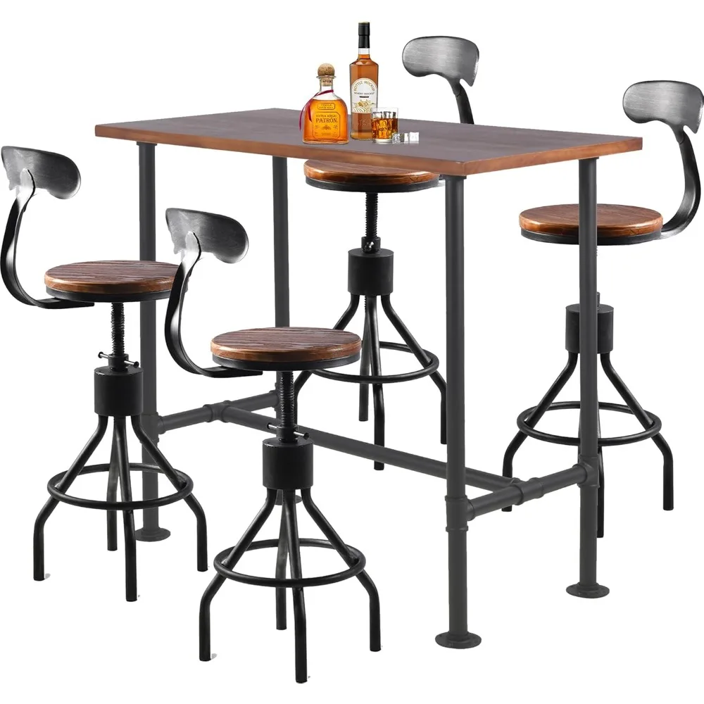 Industrial Bar Table with Set of 4 Bar Stools with Back Rustic 5 Pieces Dining Table Set for Kitchen Vintage Rectangle Pub Table
Industrial Bar Table with Set of 4 Bar Stools with Back Rustic 5 Pieces Dining Table Set for Kitchen Vintage Rectangle Pub Table
