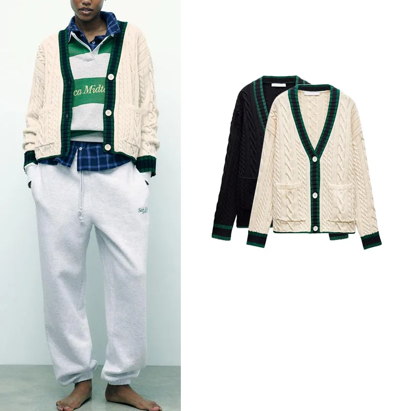 Loose Long Sve V-Ne Knitted Cardigan ZA Lazy Sle Retro Cable Knit Outerwear Spring 2025 Polyester Fiber Regular Length
Loose Long Sve V-Ne Knitted Cardigan ZA Lazy Sle Retro Cable Knit Outerwear Spring 2025 Polyester Fiber Regular Length