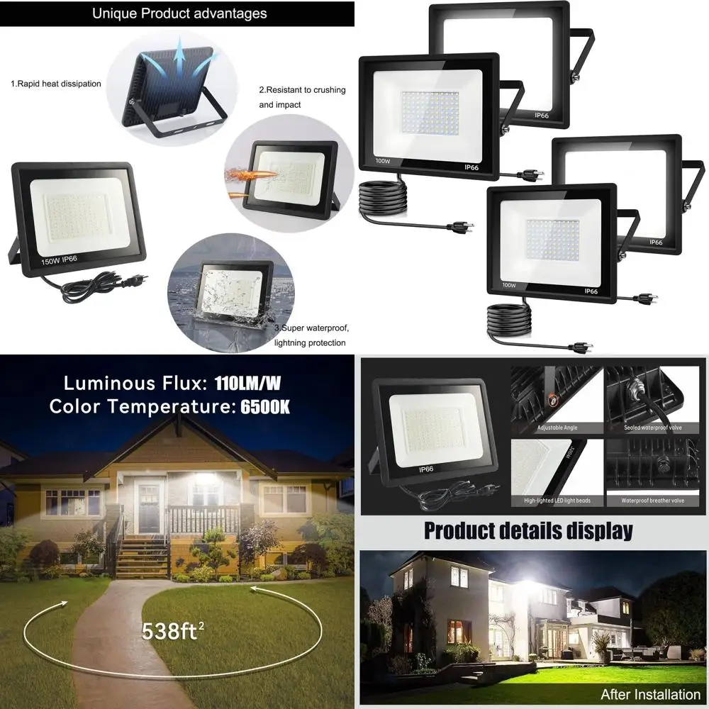 100W 11000LM LED Outdoor Flood Light with US Plug, 6000K Daylight, IP67 Waterproof for Yard, Garden, Playground
100W 11000LM LED Outdoor Flood Light with US Plug, 6000K Daylight, IP67 Waterproof for Yard, Garden, Playground