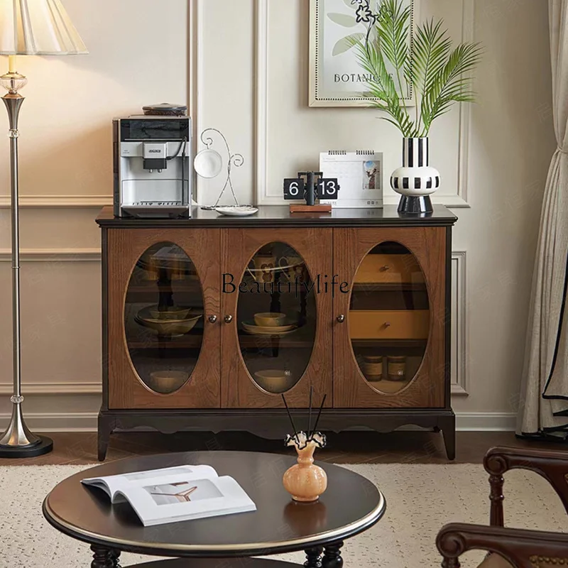 French retro solid wood dining side cabinet, living room wall storage glass display cabinet
French retro solid wood dining side cabinet, living room wall storage glass display cabinet