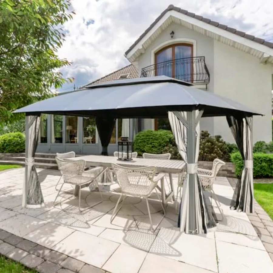 Patio gazebo with double roof soft top for backyard garden lawns, upgraded 4'' metal frame, gray color, weather-resistant polye
Patio gazebo with double roof soft top for backyard garden lawns, upgraded 4'' metal frame, gray color, weather-resistant polye