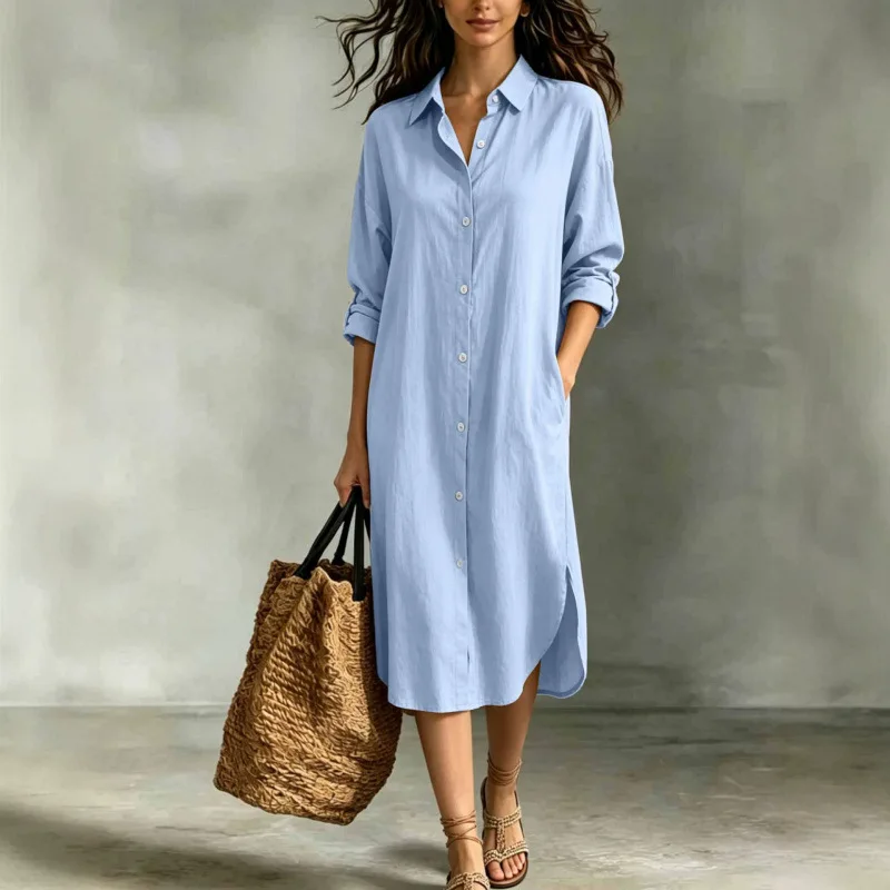Casual Loose Long Sleeve Pocket Shirts Dress Women Autumn Solid Color Lapel Single-breasted Beach Long Dresses Elegant Vestidos
Casual Loose Long Sleeve Pocket Shirts Dress Women Autumn Solid Color Lapel Single-breasted Beach Long Dresses Elegant Vestidos