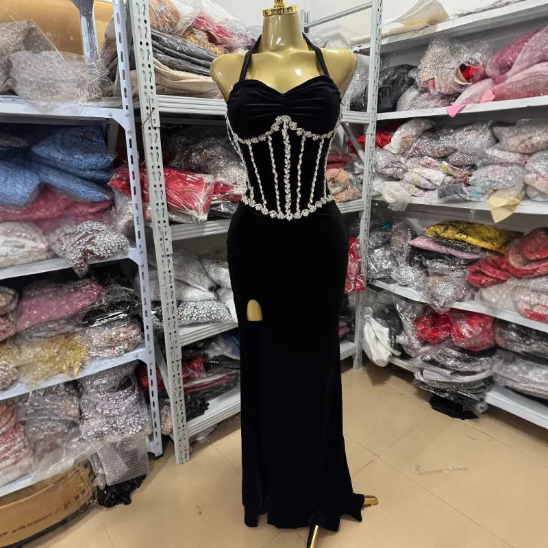 Heavy Craft Rhinestone Halter Neck Slim Fit High Slit Design High-end Evening Dress Banquet Car Model Catwalk Bodycon Long Dress
Heavy Craft Rhinestone Halter Neck Slim Fit High Slit Design High-end Evening Dress Banquet Car Model Catwalk Bodycon Long Dress