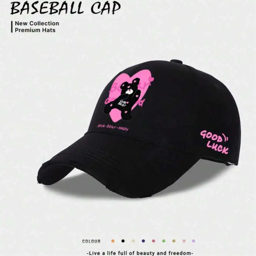 Stylish Black Baseball Cap With Pink Bear Heart Graphic For Adults
Stylish Black Baseball Cap With Pink Bear Heart Graphic For Adults